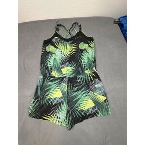 Fabletics Dash Romper Womens Large Green Tropical Forest Lightweight Flowy Soft